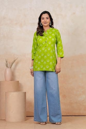 BLOCKS OF INDIA Short Kurti | Fluorescent Green Color | Women Casual Wear Outfit | Lightweight Fabric Comfortable Fit Stylish Design Summer Friendly Breathable Material Modern Look XL 3