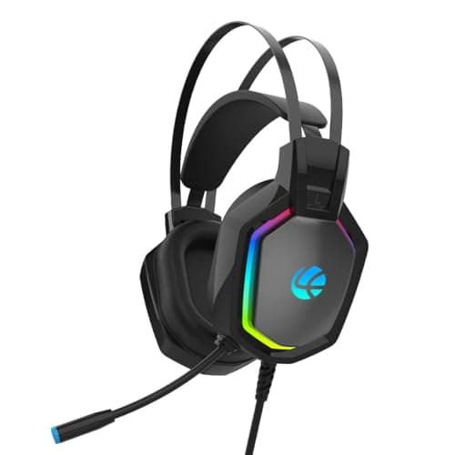 SYSTEM TECH Wired Gaming Headset with Mic, RGB LED Light, 40mm Drivers, Noise Isolation Over-Ear Headphones, Adjustable Headband, 3.5mm Jack for PC, Laptop & Mobile (Black)