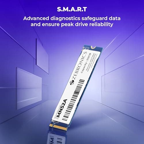 Zebronics 512GB M.2 NVMe SSD, 2280 Form Factor, 2200MB/s Read & 1600MB/s Write, Faster Than SATA SSD, High Performance Storage, Low Power Consumption, Silent Operation, S.M.A.R.T Support (MN52A) 3