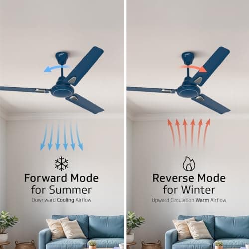 V Guard Windle Deco BLDC Ceiling Fan 1200 mm | 5 Star BEE Rated | 34W Energy-Saving BLDC Motor | Remote Control with 4 Wind Modes & Timer | High Air Delivery | 2 Year Warranty | Admiral Blue 5
