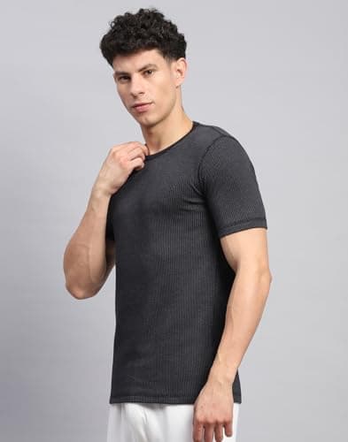 Monte Carlo Mens Solid Black Round Neck Half Sleeve Thermal Vest (6240BM6BL-0-36) 2