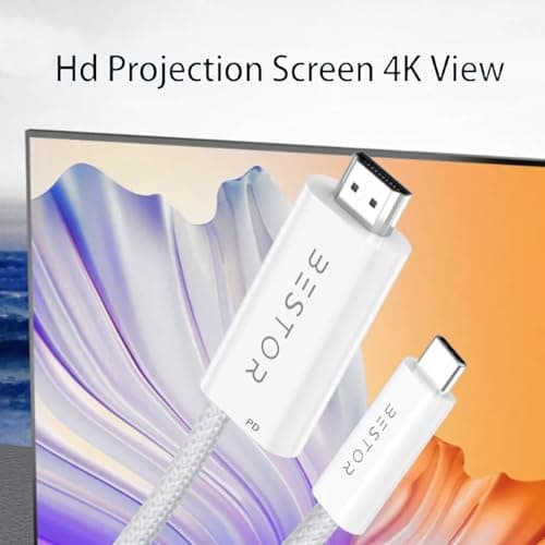 Bestor USB C to 4K HDMI with PD Charging Cable High-Speed 2.0 with Durable Nylon Braiding, 60W PD Charging, 4K@60Hz Ultra HD, Plug-and-Play for MacBook Pro/Air, iPad Pro, iMac, Monitor 3