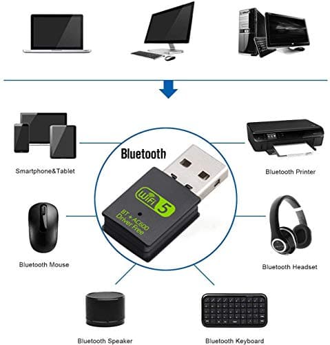USB WiFi Bluetooth Adapter, 600Mbps Dual Band 2.4G/5G Wireless WiFi Dongle Network Card for Laptop, Desktop Windows 10/8/8.1/7 2