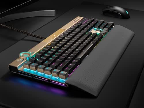 Corsair K100 RGB Optical-Mechanical Gaming Keyboard - Midnight Gold Opx RGB Optical Mechanical Keyswitches - Axon Hyper-Processing Technology for 8X Faster Throughput - 44-Zone RGB Lightedge 2