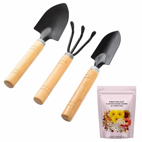 GROW DELIGHT Gardening Tools Kit-4 Pcs (Cultivator, Small Trowel, Big Trowel,Flower Seeds Packet)|Mini Gardening Tools | Home Gardening Tool Set