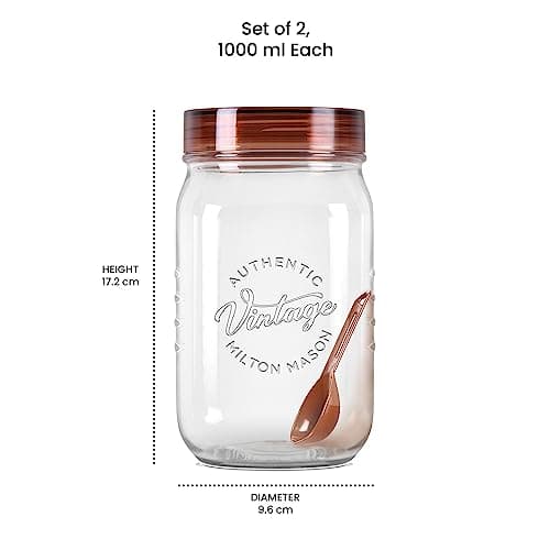 MILTON Vintage Plastic Storage Jar and Container Set, Airtight & BPA Free Containers for Kitchen Storage, Grocery Kitchen Container Stoarge, Multipurpose Transparent Jar, 1000 ML Each, Set of 2 6