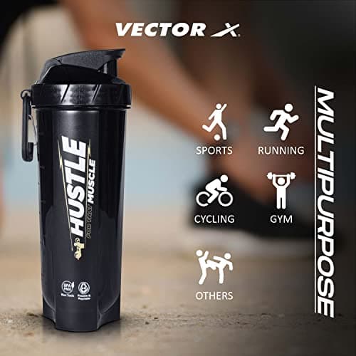 Vector X Plastic Gym Energy Shaker Bottle, Leakproof Guarantee Sipper Bottle Ideal for Protein, Preworkout and Bcaas, BPA-Free Material (Black, 600 Milliliters) (Black),600 ml 3