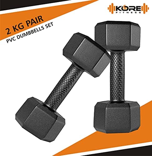 Kore PVC DM-2kg-Combo 161 Dumbbells Set and Fitness Kit for Men and Women Whole Body Workout, Hexa (Black) 2