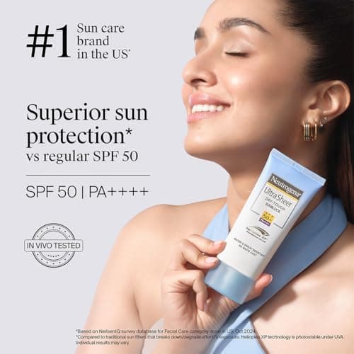 Neutrogena Ultra Sheer Sunscreen SPF 50+ | Broad Spectrum UVA/UVB | Blue light protect | No White Cast | Water resistant, Ultra light & Non sticky | Oily, Dry & Sensitive Skin | 30 g (Pack of 1) 2
