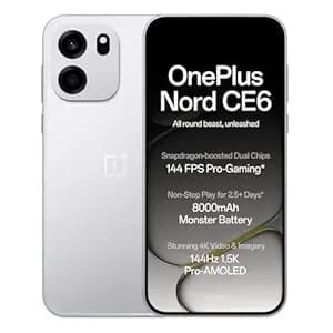 OnePlus Nord CE6 | 8GB+256GB | Lunar Pearl | Snapdragon 7s Gen 4 | Segment's Fastest Touch Response | 8000mAh Battery | 144Hz 1.5K AMOLED Display | 50MP Main + 32MP Selfie 4K Cameras | IP66,68,69,69K
