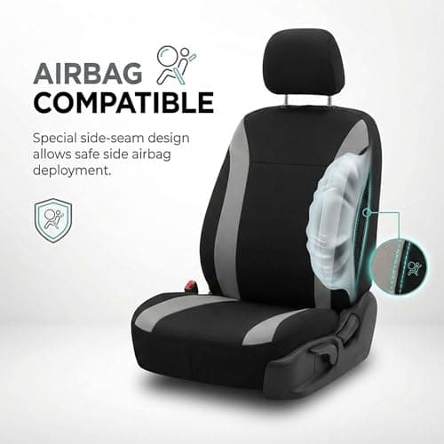 FH Group FB054102 Cosmopolitan Flat Cloth Pair Set Car Seat Covers, Airbag Compatible, Gray/Black Color w. Gift -Fit Most Car, Truck, SUV, or Van 4