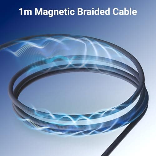 Zebronics Type C - Type C Magnetic Braided Cable, 60 Watts, Upto 480Mbps Data Sync, Fast Charging, 1 M, Compatible with iPhone 15 & 16 Series, iPad, MacBook, Samsung, Android (Wattz 60MCC1, Dark Blue) 3