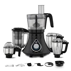 Preethi Zodiac Cosmo Mixer Grinder+ Food Processor I 750 Watt I 2yr Guarantee & Lifelong Free Service I 5 Jars (Super Extractor juicer Jar & Master Chef + Food Processor Jar), Black (MG236)