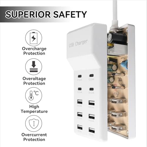 USB Charging Station, 10 Ports Family-Sized USB C Charger Block,USB Power Strip for Smart Phone Tablet Laptop Computer (1 Pcs) 3