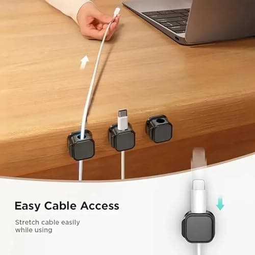 TALLIN 8 Pack Magnetic Cord Organizer, Strong Adhesive Cable Management System, Black, 12cm x 5cm, Easy Open Design for Home Office Car, Wire Holder with Desk Mount (Black) 3