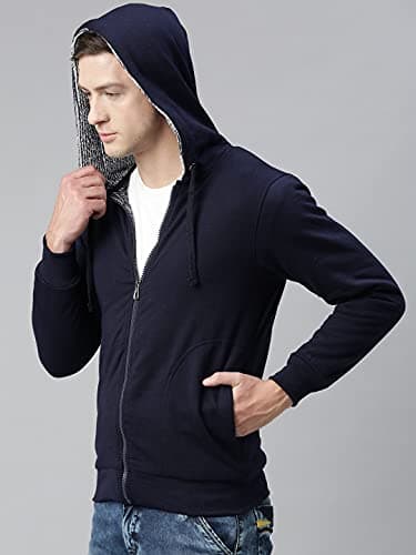 ADBUCKS Winter Wear Loose Fit Jacket Inside Full Black & White Fur & Made by Rich Cotton Fabric with Hoodies for Mens (Blue, Medium) 2