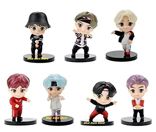 Blue Aura BTS BT21 Bangtan Boys Set of 7 Action Toy Figure Collectible Height - 7.8 CM Multi Color NOT for Kids (Dancing Set 2)