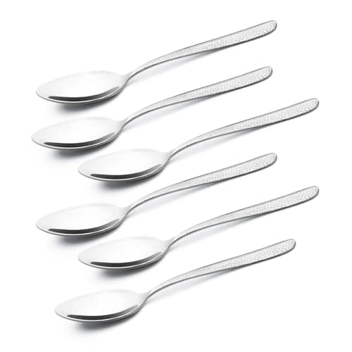 Bergner BE Essentials Sitello Stainless Steel 6 Pcs Dinner Spoon Set, 17.5cm Long, Hammered Handle, Premium Spoons with Classic and Retro Design, Spoons for Home and Kitchen, 1.8mm Thickness - Silver