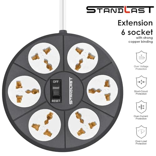 STANDLAST 6-Socket Extension Board | 3 Meter Surge Protector & 10A Spike Guard | 240V Heavy Duty Extension Cord | Universal Socket Power Strip for Home,Office,TV, PC & Appliances - Grey 3