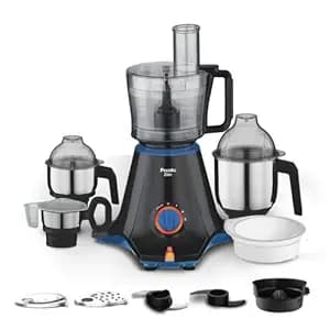 Preethi Zion MG-227 mixer grinder 750 watt Black, 4 jars - master chef food processor jar and flexi lid, Vega W5 motor with 2yr Guarantee & Lifelong Free Service, Standard