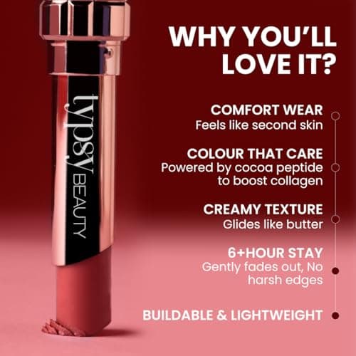 Typsy Beauty Cocoa Peptide Velvet Matte Lipstick | 8hr Wear, Soft Blur Finish, Lightweight Texture, Hydrating Lipstick | Brownie Bite Deep 03 | Vegan & Paraben Free 3.5g 5