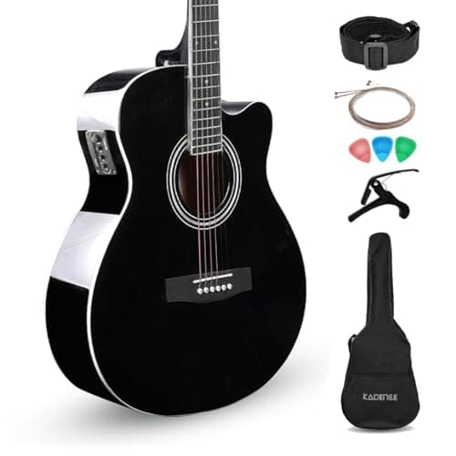 Kadence Frontier 40" Electro Acoustic Guitar Grand Auditorium Cutaway Comes with Bag, Set Of Strings, Strap, Picks, Capo EQ Includes Learning Course Glossy Black