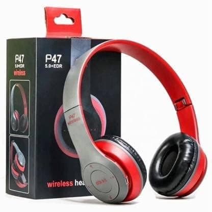 P47 icall Gaming Over Ear Bluetooth Headphones Wireless with Mic (Red)