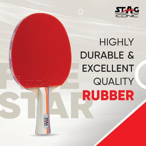 STAG ICONIC 5 Star Table Tennis Racquet | ITTF Approved Rubber | Speed 75 Spin 75 Control 90 | Flared Handle | 6 Ply Wooden Blade | Professional TT Bat for Intermediate Players 5