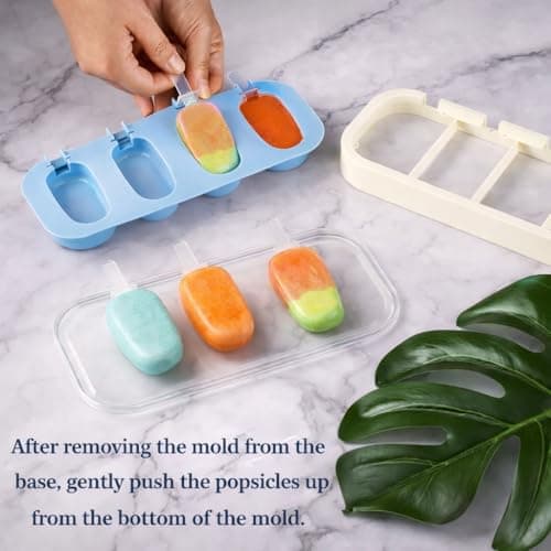 BURRDOFF (Set of 2) (Pink+Blue) Stackable Mini Silicone Ice Cream Maker, Ice Cream Mould Set Kulfi Moulds Set Popsicle Mould Silicone, Kulfi Maker for Freezer 3