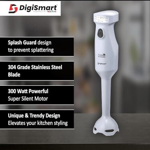 DIGISMART DURA Hand Blender 300 W Powerful Super Silent Copper Motor Anti-Splash Technology Turbo Function Stainless Steel Stem for Hot/Cold Blending Hand Blender (Grey) 5