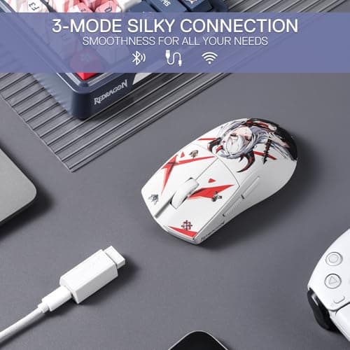 Redragon M916AK PRO 3-Mode Anime Gaming Mouse,Bluetooth,Wireless,USB-C 42G Ultra-Light 26K DPI w/Ergonomic Natural Grip Build,Full Programmable Buttons,Software Supports DIY Keybinds & DPI 3