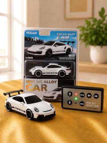 VS Shopee Mini R/C Alloy Drift Car 1:64 Scale – 2.4GHz 4WD RC Racing Desk Toy with LED Lights & Cruise Control Feature (Kids & Collectors Edition) (Porsche 911 GT3 (992 Generation).) 2
