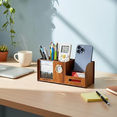 Deskart Stylish Pen Holder Stand with Clock, Two Years Calendar, Business Visiting Card & Mobile Holder | Multipurpose Desk Organizer for Office Desk and Gifting 2