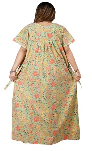 Bejod's Collection Women Pure Cotton Nighty Maxi | Full Length Floral Printed Cotton Night Dress for Women | Soft & Breathable Nightwear Gown Size L to XXL (Green, L) 2
