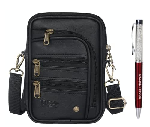 Pramadda Pure Luxury Classic Black Leather Stylish Messenger Sling Bag for Men | gift items for men birthday special | Diwali corporate gifts for employees clients | Mens Father Husband gift items
