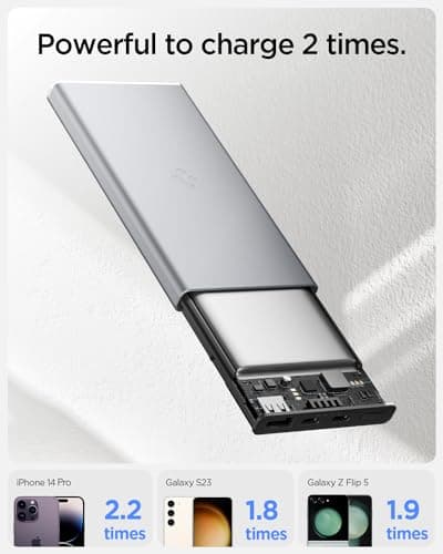 Spigen ArcPack 10000mAh Power Bank, PD3.0, Fast Charging, 22.5W Max Output, 2 Type-C Ports, 1 USB-A Port - (Aluminum, Black) 3