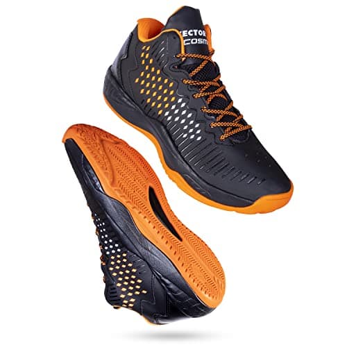 Vector X Cosmic Mens Synthetic Leather, Breathable Mesh|Eva Phylon, Rubber Sole Basketball Shoes Streetball Master Non Slip Outdoor Sneakers Cushioning Workout Shoes for Fitness (Black-Orange, 6)