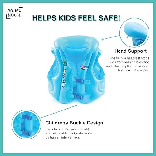 Roughhouse Kids Inflatable Swimming Vest (3-6 Years) – Triple Air Safety, Comfy Fit & Secure Buckles | Swim Trainer Jacket with Headrest for Toddlers & Young Kids | Perfect for Pool & Beach Fun! 3