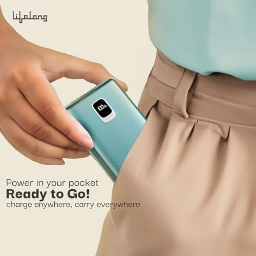 Lifelong Electronics 10000mAh Fast Charging Power Bank with Digital Display | Type C Input | 2 Output Ports | Quick Charge 3.0 | 22.5 W PD Powerbank | Cable Included (Teal Green) 4