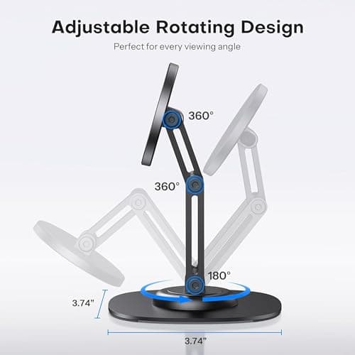 FUEL CO Magnetic Desk Phone Stand Aluminium Phone Holder 360 Degree Rotation Base Foldable Adjustable Mobile Magsafes Compatible iPhone 16 15 14 13 12 Pro Max Mini with 2 Magnet Rings (Black) 3