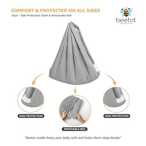 beetot Baby Cradle Set Swing/Jhula (Thottil Cloth, Palna, Dolna) | Hanging Cradle Cloth with Removable Padand Mosquito Net | Up to 15 kg | CRA-MELANCHI DOT 5