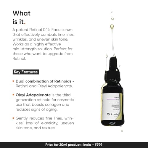 Minimalist Retinal 0.1% Face Serum | Reduces Fine Lines & Wrinkles | Enriched with Bakuchiol & Squalane | Anti-Aging & Hydrating Formula | For All Skin Types | 20 ml 2