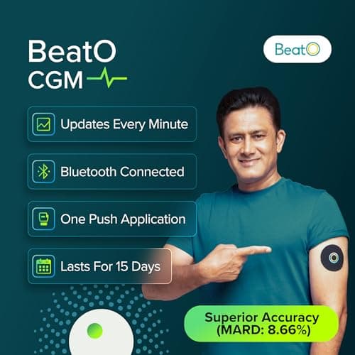 BeatO CGM Glucose Monitor for diabetes | Bluetooth Connected CGM Sugar Test Machine for home | 15-Day Glucose Tracking | No-Scan, One-Push Application(Pack of 1) 2