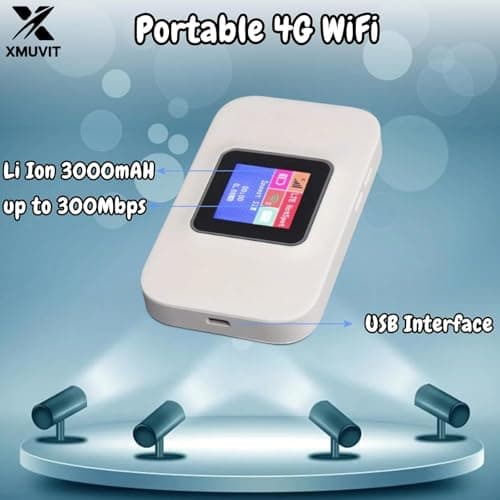 XMUVIT 4G WiFi Dongle Portable Hotspot | SIM Wi Fi Router All SIM Support | 300 Mbps Speed | 3000mAh Battery | Connect 10 Devices | Pocket Wi Fi for Laptop Travel 5