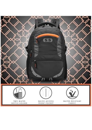 SS Large Laptop Backpack for Boys & Girls – Spacious School & College Bag with Rain Cover, Reflective Safety Strip, Multiple Compartments, Durable Water-Resistant Fabric (35L, Black) 5