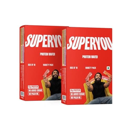 SuperYou Assorted Protein Wafer Bars (Pack of 20)|10g Protein, 3g Fiber, No Added Sugar|Yeast Fermented Protein|Energy Bars|Crunchy Wafer Bar|100% Vegetarian|No Palm Oil|800g