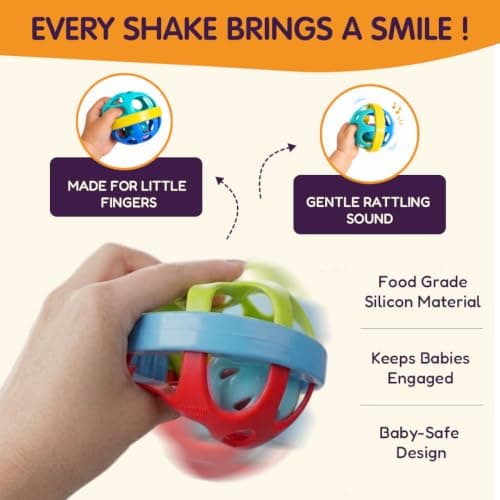 Innovitoy Premium 2 Pcs Baby Rattle & Star Teether Toy Set for 0 to 12 Months | BPA Free, Non-Toxic Silicone + ABS Plastic | Soft Sound Sensory Toy for Teething Relief & Early Development | 4