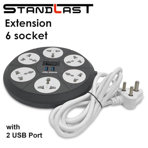 STANDLAST 6-Socket Extension Board with 2 USB (2.4A) | 1.8 Meter Surge Protector & 10A Spike Guard | Heavy Duty Extension Cord | Universal Socket Power Strip for Home,Office,TV, PC & Appliances - Grey 3