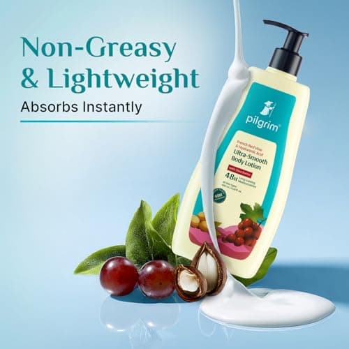 Pilgrim French Red Vine & Hyaluronic Acid Ultra Smooth Body Lotion | 48H Moisturization | Body lotion for dry skin | Infused With Shea Butter | For All Skin Types 400ml (400ml, Red Vine Ultra Smooth B 2
