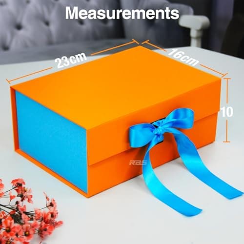 RBS® - Foldable Rigid Hamper Box (23 x 16 x 10cm) Empty Gift Boxes (1 Pack) Rectangular Gift Box Empty Multipurpose Decorative Folding Paper Gift Box Holds Upto 5 kg Diwali Box For Gift (Aqua Charm) 4